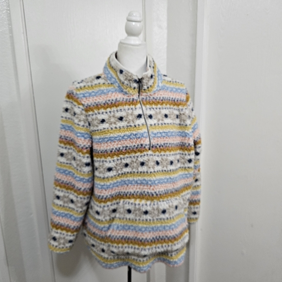 Style & Co Striped Soft Fleece Sherpa Teddy Pullover Sweater Cream Womens Large - Picture 10 of 11